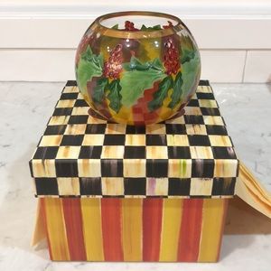 NEW Mackenzie-Child’s Christmas Holly & Berries Collection Globe Vase w/ Box